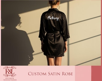 Satin Robe Personalized Name Custom Bridal Wear, Bridesmaid Gift, Bridal Party Outfit, Honeymoon Robe, Bachelorette Gift, Lounge Wear