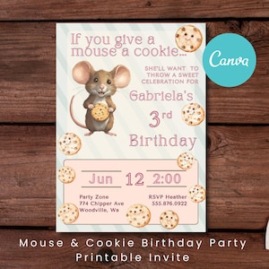 Mouse and Cookie Invite - If You Give a Mouse a Cookie - Printable Invite - Book Theme Birthday - 3rd Birthday - Milk and Cookies Party