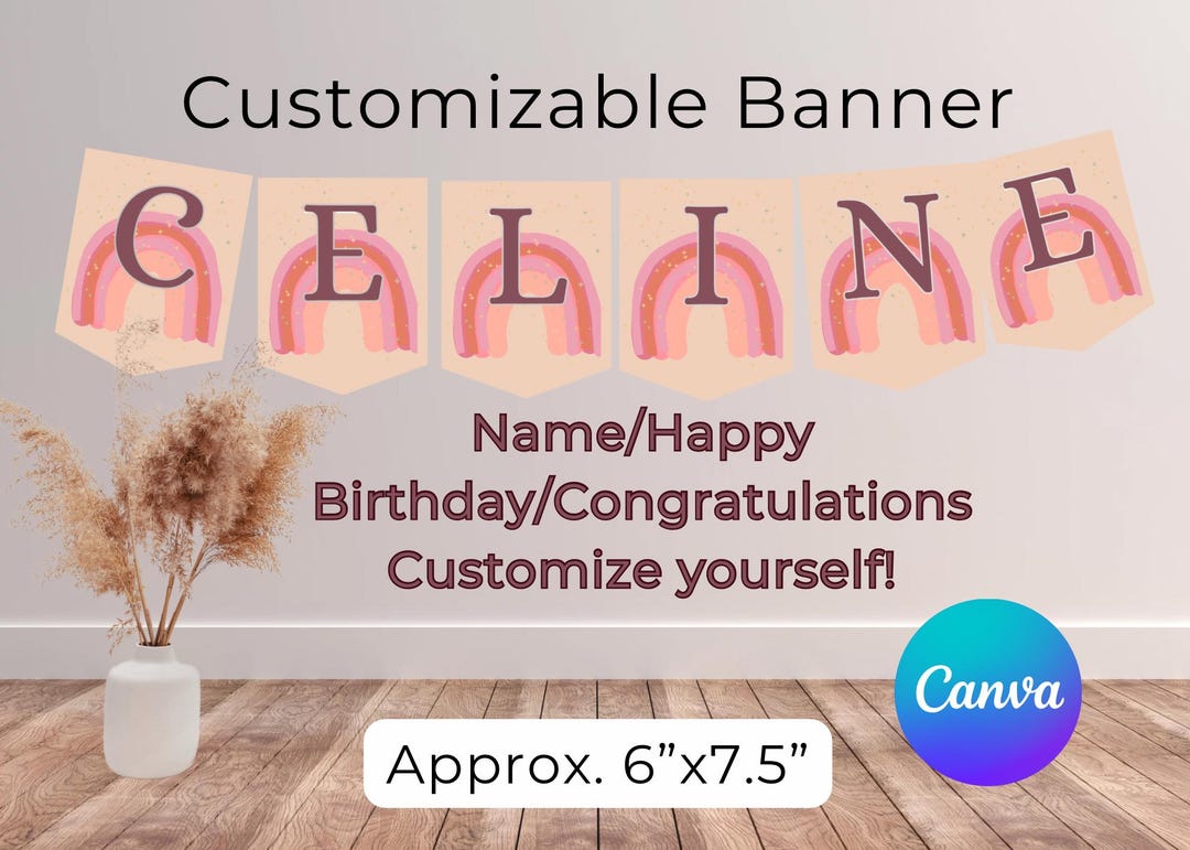 Pink Rainbow 6x7.5 Flag Banner Digital Template—personalize on Canva ...