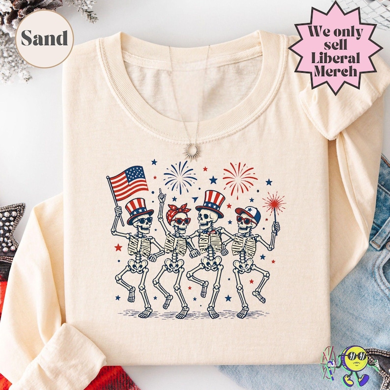 Subtle Fuck Trump Skeleton Liberal Fourth of July shirt, No Kings in America, Anti Fascism Resistance, Leftist Semiquincentennial FDT Tee image 17