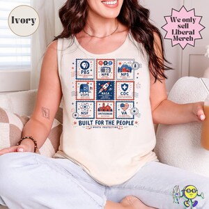 Vintage Stamps Protect Democratic Institutions PBS NPR Liberal Fourth of July shirt, National Parks USPS Anti Fascism, Leftist Protest image 17