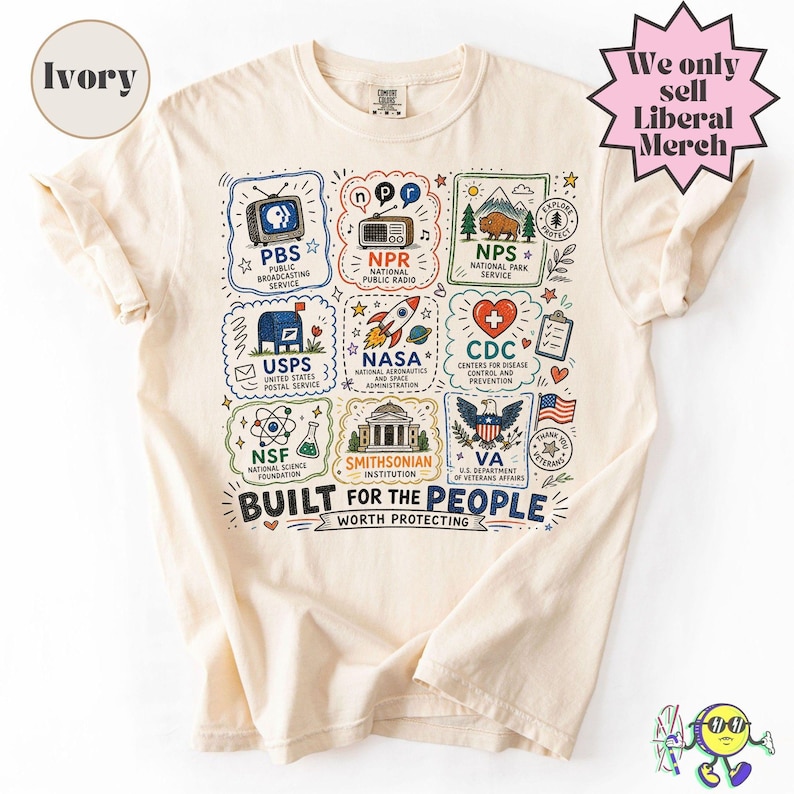 Vintage Doodle Protect Demokratische Einrichtungen PBS NPR individualisiert Vierte Juli-T-Shirt, Nationalparks USPS Antifaschismus, Linke-Protest Bild 8