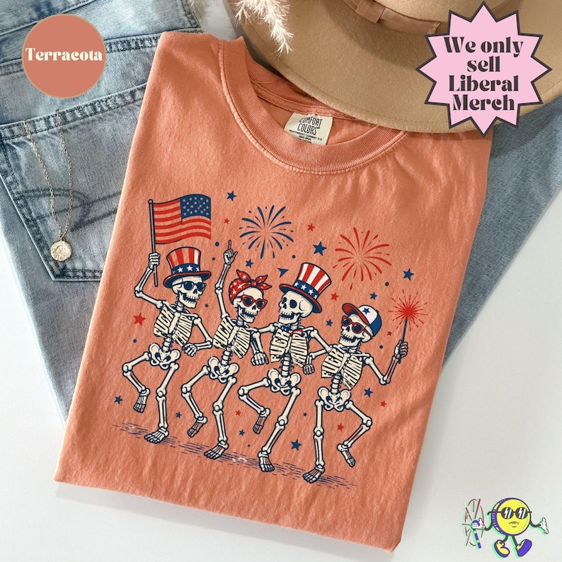 Subtle Fuck Trump Skeleton Liberal Fourth of July shirt, No Kings in America, Anti Fascism Resistance, Leftist Semiquincentennial FDT Tee image 7