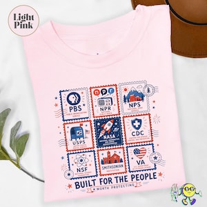 Vintage Stamps Protect Democratic Institutions PBS NPR Liberal Fourth of July shirt, National Parks USPS Anti Fascism, Leftist Protest image 4