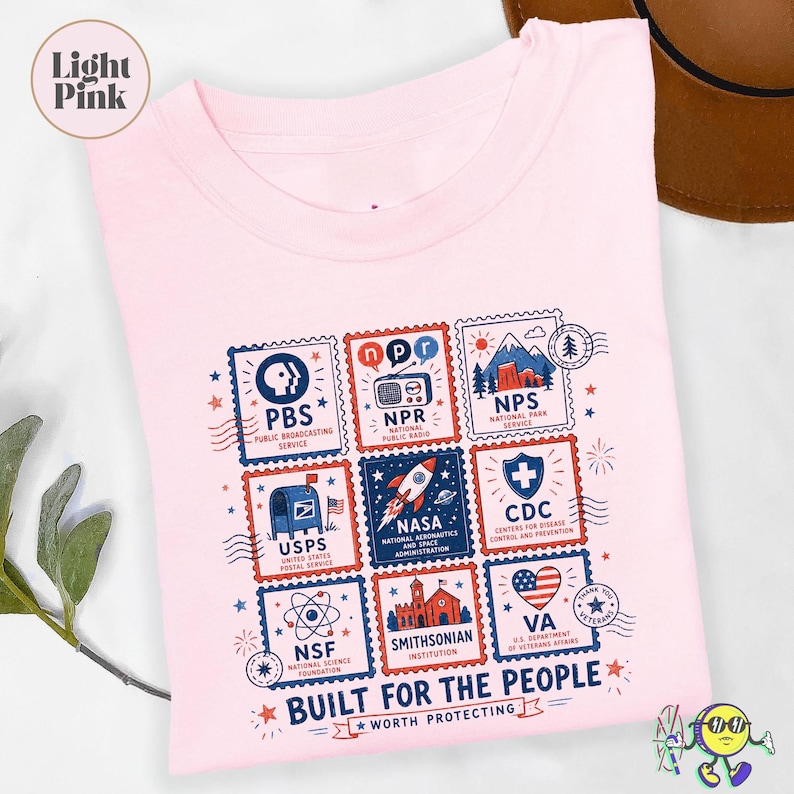 Vintage Stamps Protect Democratic Institutions PBS NPR Liberal Fourth of July shirt, National Parks USPS Anti Fascism, Leftist Protest image 4