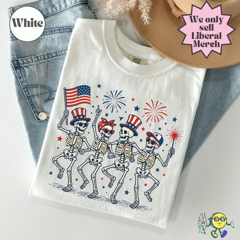 Subtle Fuck Trump Skeleton Liberal Fourth of July shirt, No Kings in America, Anti Fascism Resistance, Leftist Semiquincentennial FDT Tee image 3