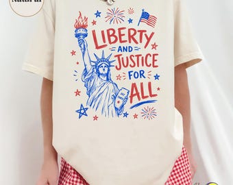 Vrijheidsbeeld liberaal Fourth of July-shirt, Liberty and Justice for all Anti-patriottic Protest Tee, No Kings in America, antifascisme