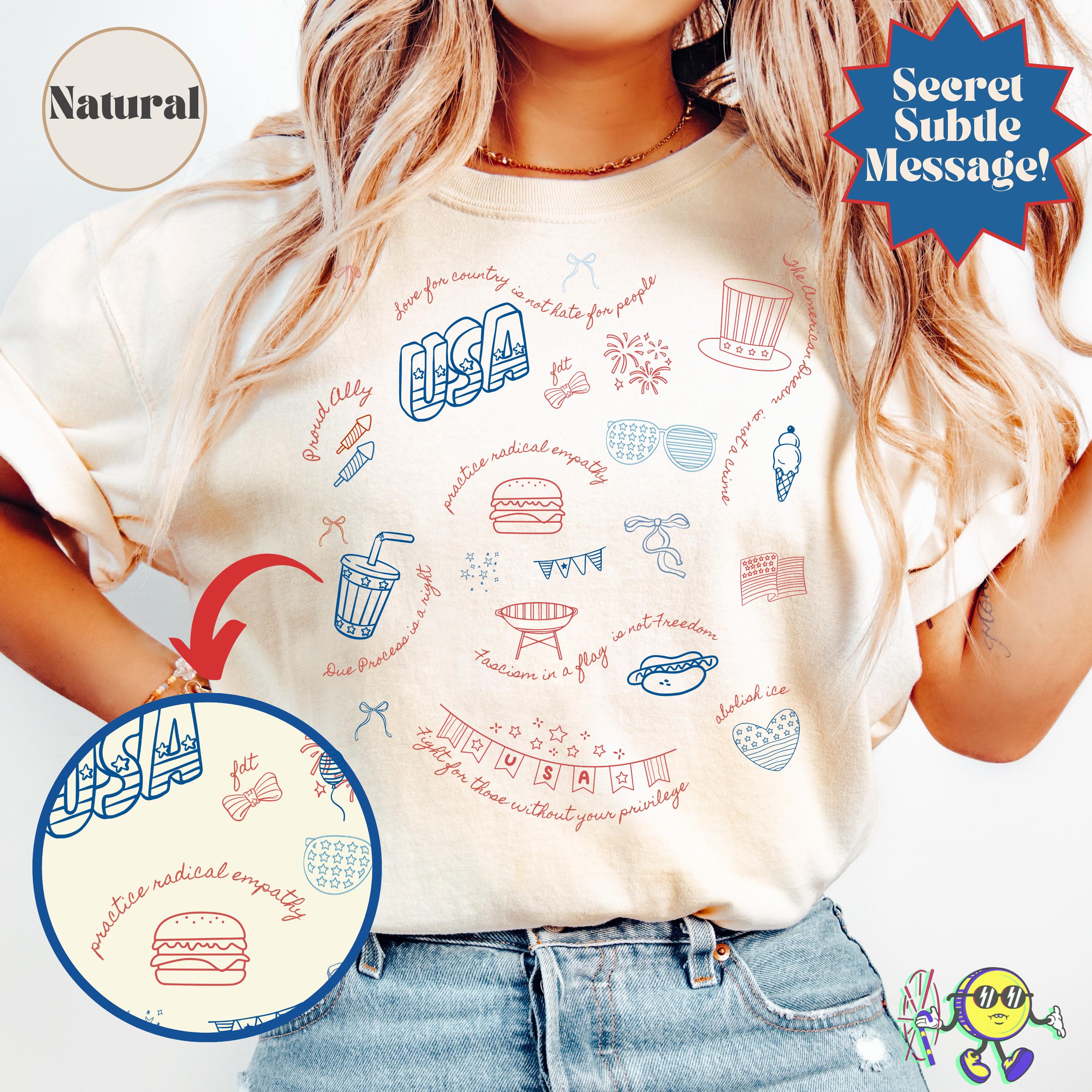 Liberal Fourth of July Doodle shirt, Liberal Patriotic shirt, Secret Subtle Message American Fourth of July Tee, Anti Trump shirt, FDT Tee