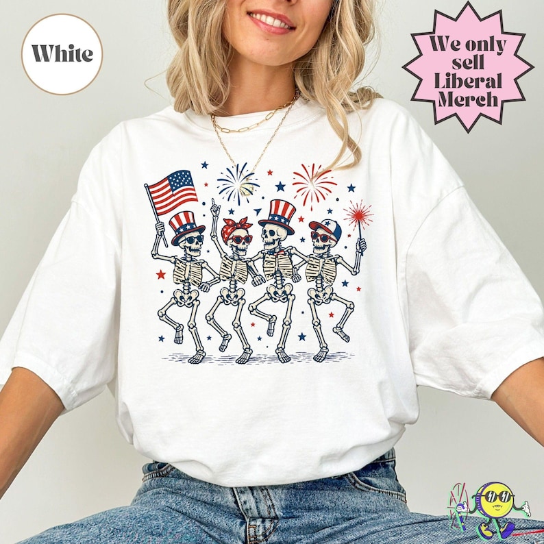 Subtle Fuck Trump Skeleton Liberal Fourth of July shirt, No Kings in America, Anti Fascism Resistance, Leftist Semiquincentennial FDT Tee image 11