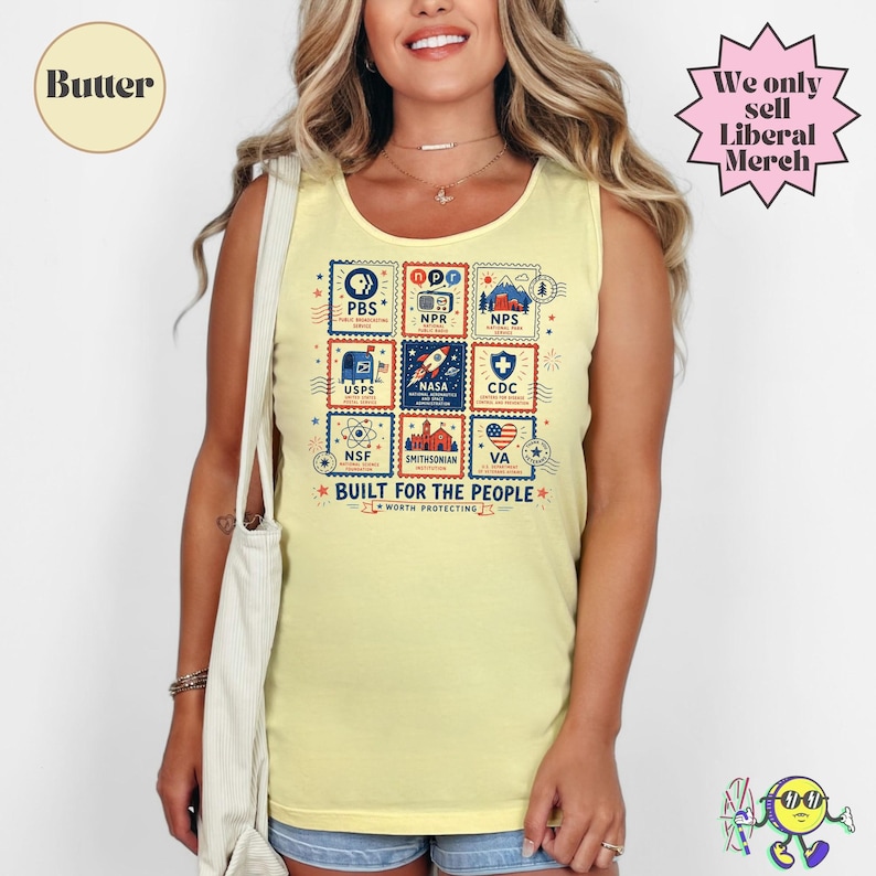 Vintage Stamps Protect Democratic Institutions PBS NPR Liberal Fourth of July shirt, National Parks USPS Anti Fascism, Leftist Protest image 16