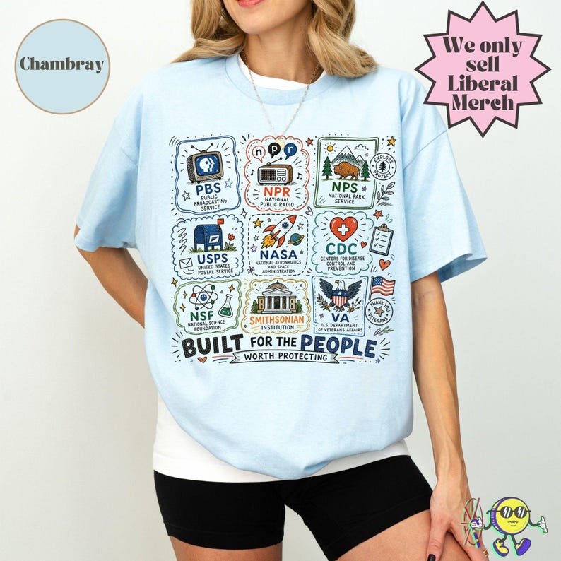 Vintage Doodle Protect Demokratische Einrichtungen PBS NPR individualisiert Vierte Juli-T-Shirt, Nationalparks USPS Antifaschismus, Linke-Protest Bild 7