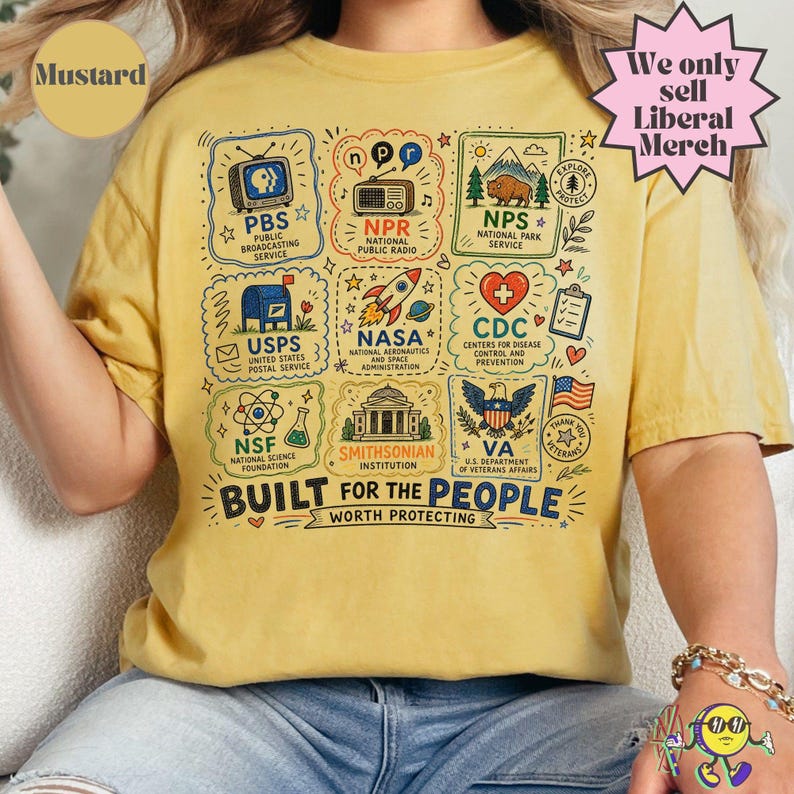 Vintage Doodle Protect Demokratische Einrichtungen PBS NPR individualisiert Vierte Juli-T-Shirt, Nationalparks USPS Antifaschismus, Linke-Protest Bild 13