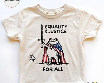 Camiseta de la Rana Guerrera "Libertad y Justicia para todos", camiseta infantil del 4 de julio, camiseta para niños pequeños con meme liberal, camiseta para futuros liberales, camiseta para mini patriotas.