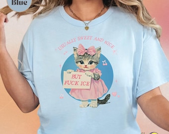 Anti ICE Vintage Liberal Protest Shirt: Retro Midcentury Cat Tee for Social Justice