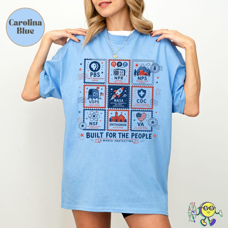 Vintage Stamps Protect Democratic Institutions PBS NPR Liberal Fourth of July shirt, National Parks USPS Anti Fascism, Leftist Protest image 10