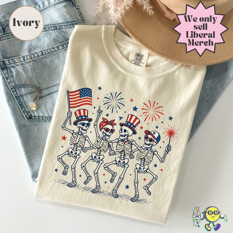 Subtle Fuck Trump Skeleton Liberal Fourth of July shirt, No Kings in America, Anti Fascism Resistance, Leftist Semiquincentennial FDT Tee image 9