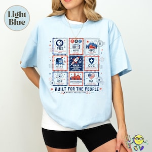 Vintage Stamps Protect Democratic Institutions PBS NPR Liberal Fourth of July shirt, National Parks USPS Anti Fascism, Leftist Protest image 2