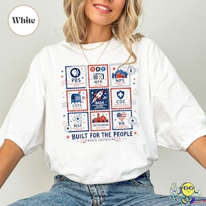 Vintage Stamps Protect Democratic Institutions PBS NPR Liberal Fourth of July shirt, National Parks USPS Anti Fascism, Leftist Protest image 7