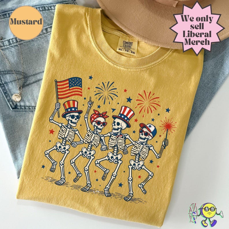 Subtle Fuck Trump Skeleton Liberal Fourth of July shirt, No Kings in America, Anti Fascism Resistance, Leftist Semiquincentennial FDT Tee image 8