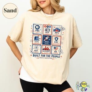Vintage Stamps Protect Democratic Institutions PBS NPR Liberal Fourth of July shirt, National Parks USPS Anti Fascism, Leftist Protest image 6