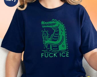 Fuck ICE Alligator Tee: Vintage Blockprint Liberal Social Justice