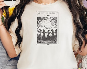 Koszulka z kartą tarota „Ni Dieu Ni Maître”, „No Gods No Masters”, „Anti Fascism Oligarchia Capitalism Protest Tee” dla lewicowej, liberalnej feministki FDT Gift