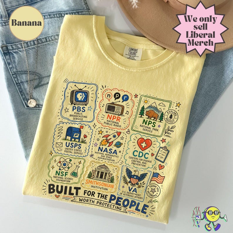Vintage Doodle Protect Demokratische Einrichtungen PBS NPR individualisiert Vierte Juli-T-Shirt, Nationalparks USPS Antifaschismus, Linke-Protest Bild 2