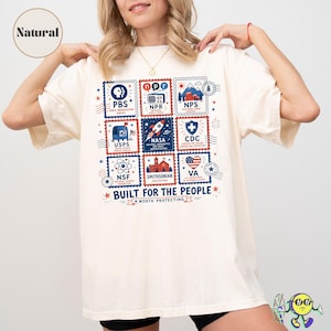 Vintage Stamps Protect Democratic Institutions PBS NPR Liberal Fourth of July shirt, National Parks USPS Anti Fascism, Leftist Protest image 9