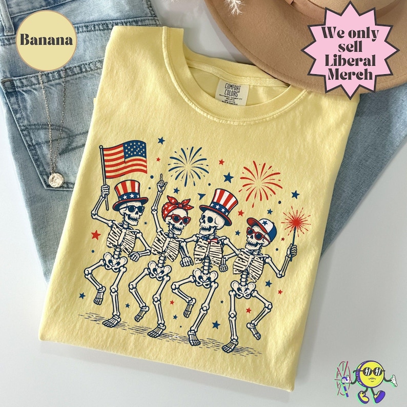 Subtle Fuck Trump Skeleton Liberal Fourth of July shirt, No Kings in America, Anti Fascism Resistance, Leftist Semiquincentennial FDT Tee image 6