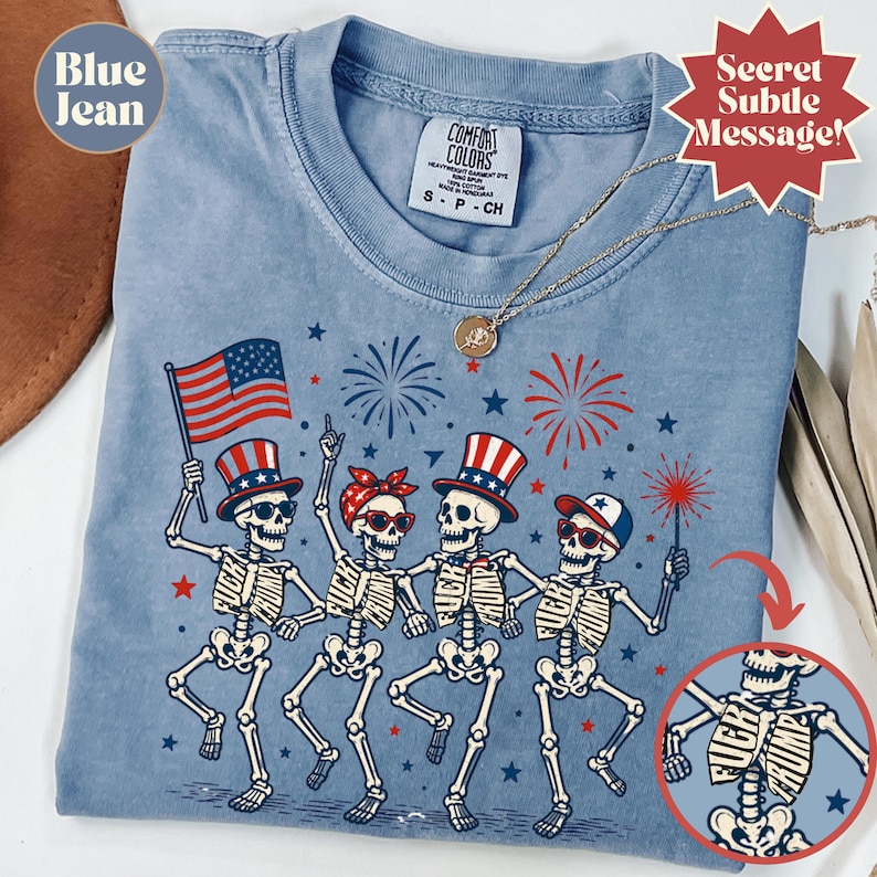 Subtle Fuck Trump Skeleton Liberal Fourth of July shirt, No Kings in America, Anti Fascism Resistance, Leftist Semiquincentennial FDT Tee image 2