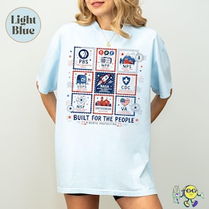 Vintage Stamps Protect Democratic Institutions PBS NPR Liberal Fourth of July shirt, National Parks USPS Anti Fascism, Leftist Protest image 5