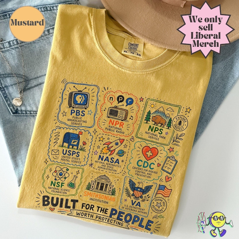 Vintage Doodle Protect Demokratische Einrichtungen PBS NPR individualisiert Vierte Juli-T-Shirt, Nationalparks USPS Antifaschismus, Linke-Protest Bild 5