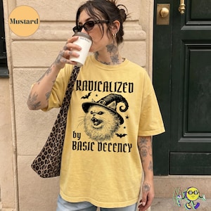Radicalized by Basic Decency Black Cat Witch Shirt. Liberal Funny Anti Trump Halloween shirt, Equal Rights Anti Fascism Social Justice Shirt