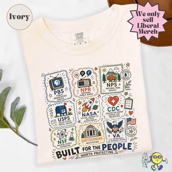 Vintage Doodle Protect Democratic Institutions PBS NPR Liberal Fourth of July shirt, National Parks USPS Anti Fascism, Leftist Protest