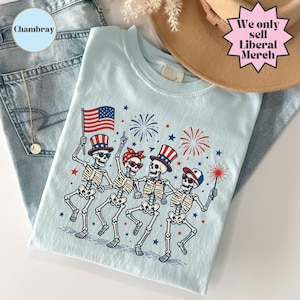 Subtle Fuck Trump Skeleton Liberal Fourth of July shirt, No Kings in America, Anti Fascism Resistance, Leftist Semiquincentennial FDT Tee image 5
