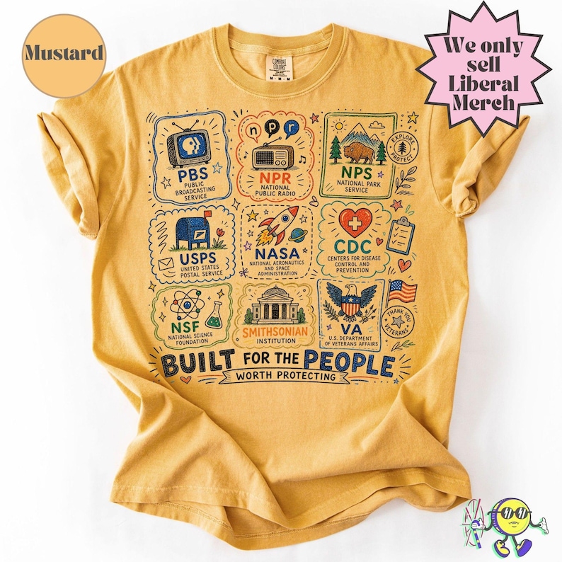 Vintage Doodle Protect Demokratische Einrichtungen PBS NPR individualisiert Vierte Juli-T-Shirt, Nationalparks USPS Antifaschismus, Linke-Protest Bild 15