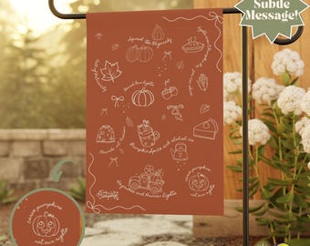 Bandera de jardín de otoño con mensaje sutil: Decoración del hogar de Acción de Gracias de Liberal Doodle para otoño