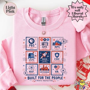 Vintage Stamps Protect Democratic Institutions PBS NPR Liberal Fourth of July shirt, National Parks USPS Anti Fascism, Leftist Protest image 11