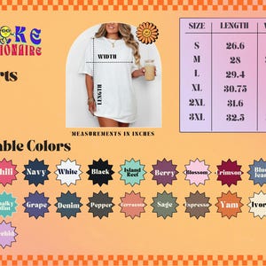 E-commerce graphic for Broke Billionaire T-shirts featuring a model in a loose white T-shirt holding a drink. Length and width measurement lines on shirt show sizes from S to 3XL with lengths 26.6-32.5 inches and widths 18.25-27.75 inches in a pink size chart. Available colors include Butter, Chili, Navy, White, Black, Island Reef, Berry, Blossom, Crimson, Blue Jean, Blue Spruce, Burnt Orange, Chalky Mint, Grape, Denim, Pepper, Terracotta, Sage, Espresso, Yam, Ivory, Citrus, Mystic Blue, and Orc