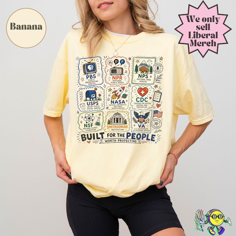 Vintage Doodle Protect Demokratische Einrichtungen PBS NPR individualisiert Vierte Juli-T-Shirt, Nationalparks USPS Antifaschismus, Linke-Protest Bild 14