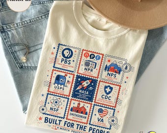Vintage Stamps Protect Democratic Institutions PBS NPR Liberal Fourth of July shirt, National Parks USPS Anti Fascism, Leftist Protest