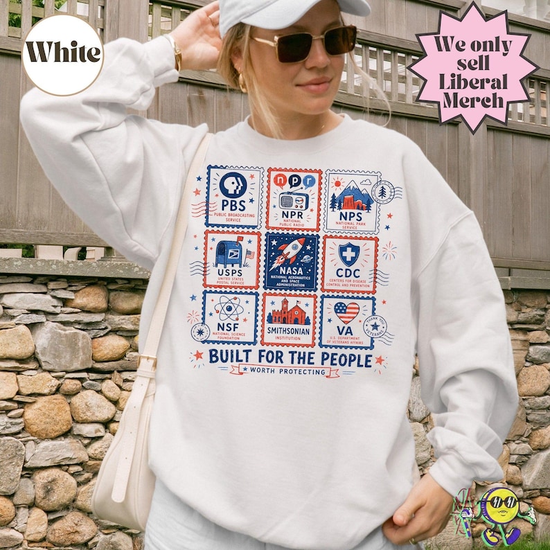 Vintage Stamps Protect Democratic Institutions PBS NPR Liberal Fourth of July shirt, National Parks USPS Anti Fascism, Leftist Protest image 13