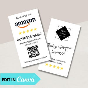 Bewerkbare Amazon-recensiekaartsjabloon Afdrukbaar verzoek voor klantfeedback Zakelijke tools Kleine bedrijven-klantrecensieverzoek digitaal bestand