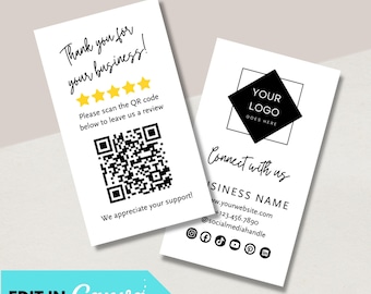 Editable Review Request Card Template with QR Code | Minimalist Printable Business Tools for Small Businesses | Custom Client Feedback Cards