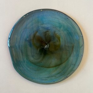 Blue Aqua Glass Rondele 5" Kiln Formed