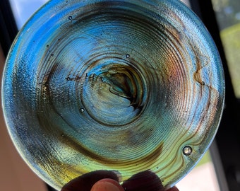 Blue Glass Rondele 4" Kiln Formed