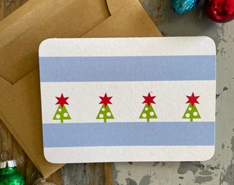 Chicago Flag Christmas Card holiday Blank Greeting
