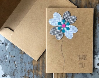 Enveloppe recyclée carte fleur Merci intérieur vide Note carte voeux