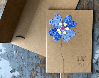 Enveloppe recyclée carte fleur Merci intérieur vide Note carte voeux