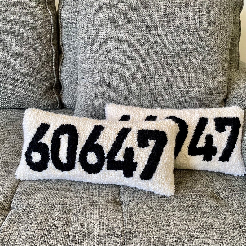 Zip Code Decorative Pillow Small Handmade Punch Needle Pillow image 2